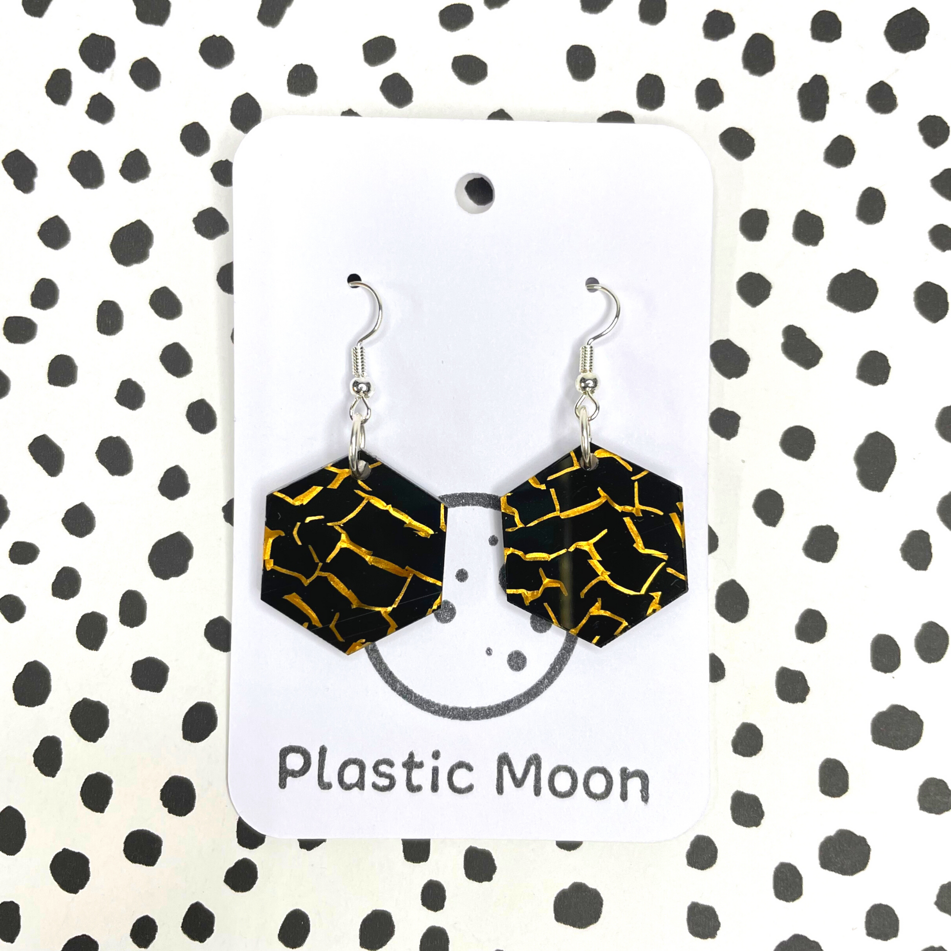 Black Crackle Hexagon Fish Hook Earrings – Plastic Moon